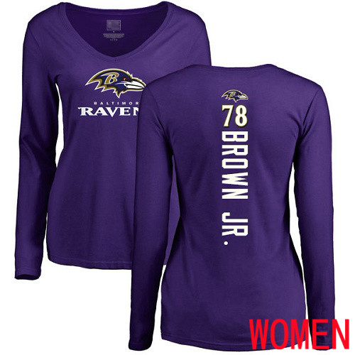 Baltimore Ravens Purple Women Orlando Brown Jr. Backer NFL Football #78 Long Sleeve T Shirt